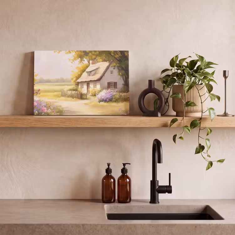 Canvas schilderij - Huisje - Hout - Bloemen — 3