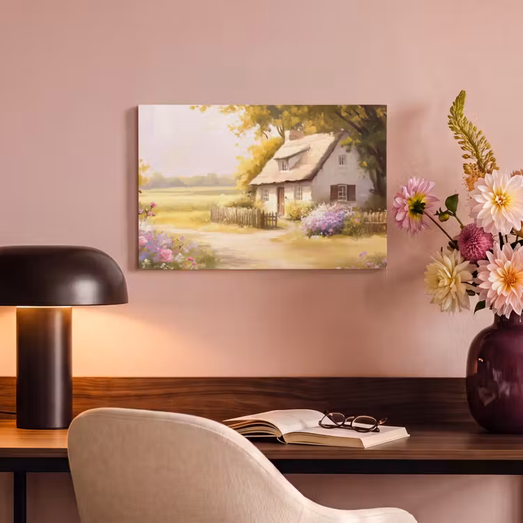 Canvas schilderij - Huisje - Hout - Bloemen — 4