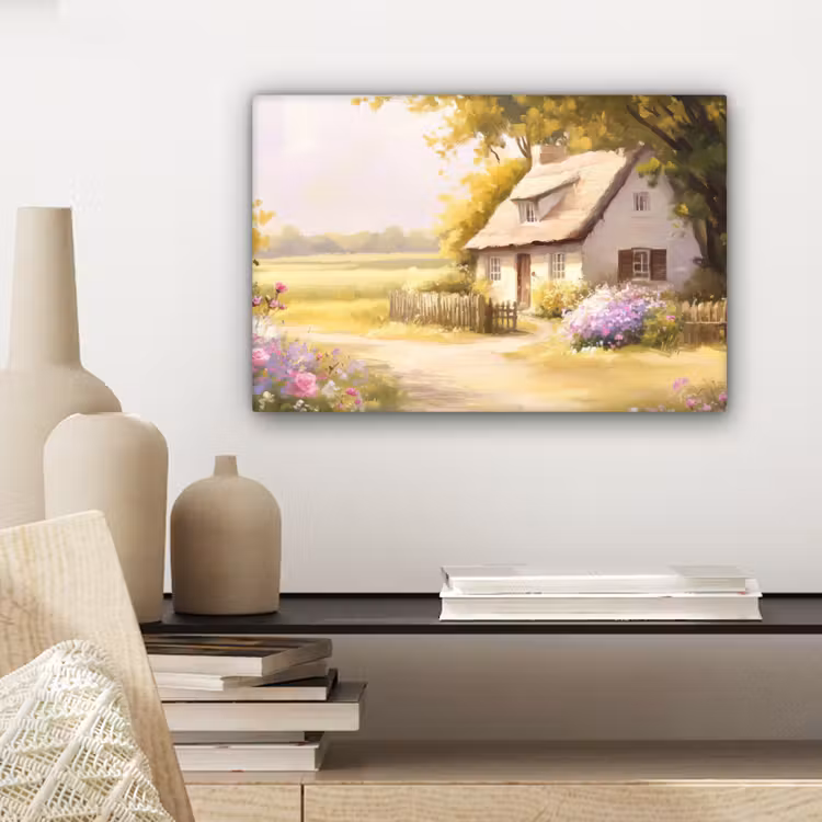 Canvas schilderij - Huisje - Hout - Bloemen — 5