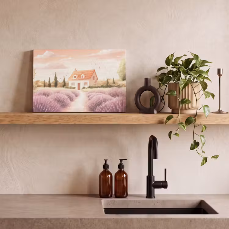 Canvas schilderij - Lavendelveld - Huis - Paars — 3