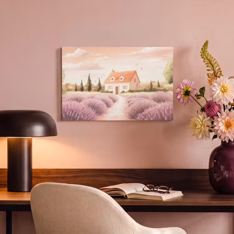 Canvas schilderij - Lavendelveld - Huis - Paars — 4