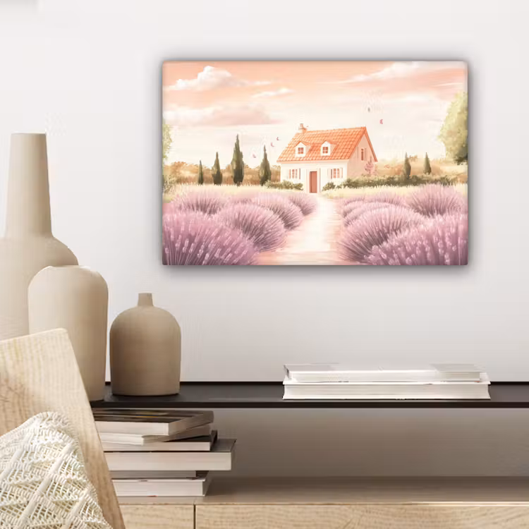 Canvas schilderij - Lavendelveld - Huis - Paars — 5