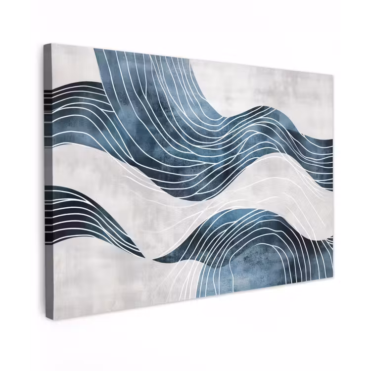 Canvas schilderij - Lijnen - Golven - Abstract - Blauw — 1