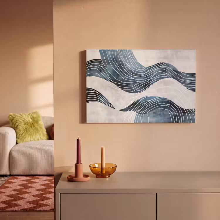 Canvas schilderij - Lijnen - Golven - Abstract - Blauw — 2