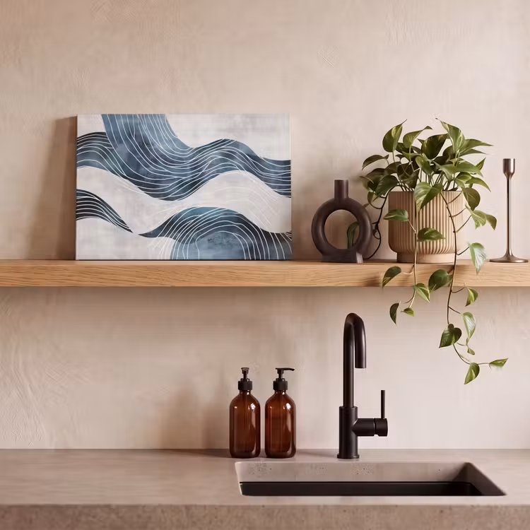 Canvas schilderij - Lijnen - Golven - Abstract - Blauw — 3
