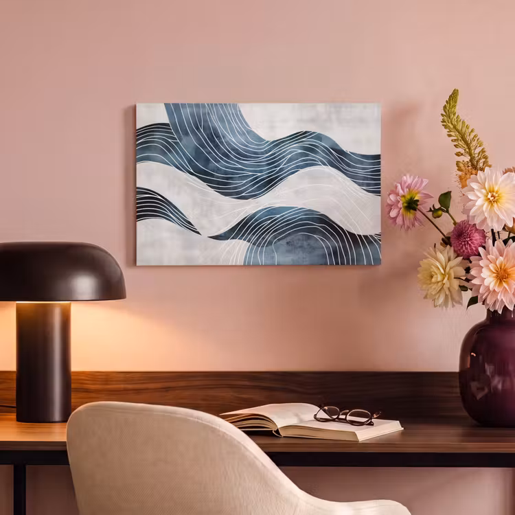 Canvas schilderij - Lijnen - Golven - Abstract - Blauw — 4