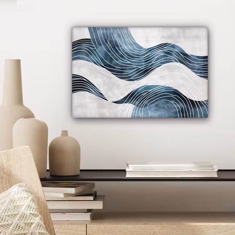 Canvas schilderij - Lijnen - Golven - Abstract - Blauw — 5