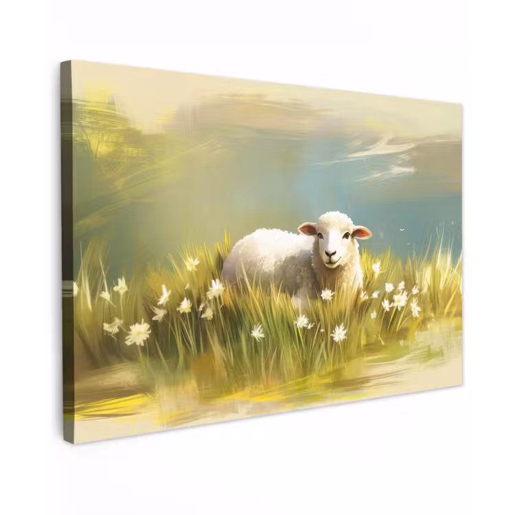 Canvas schilderij - Schaap - Weide - Groen — 1