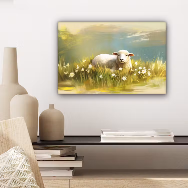 Canvas schilderij - Schaap - Weide - Groen — 5