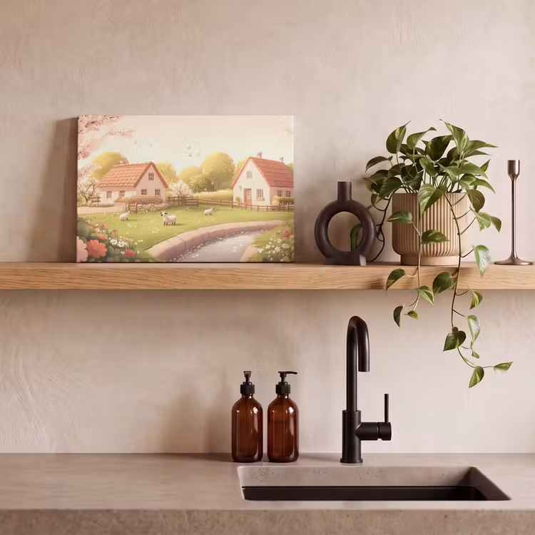 Canvas schilderij - Schapen - Huisje - Platteland — 3