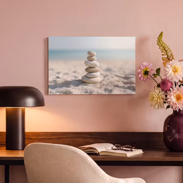 Canvas schilderij - Stenen - Stapel - Zand - Zee — 4