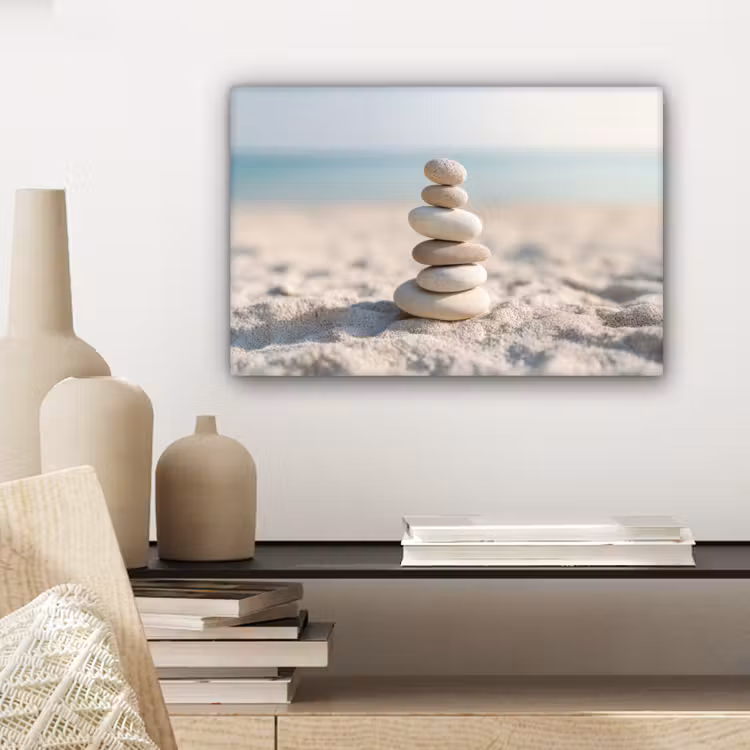 Canvas schilderij - Stenen - Stapel - Zand - Zee — 5
