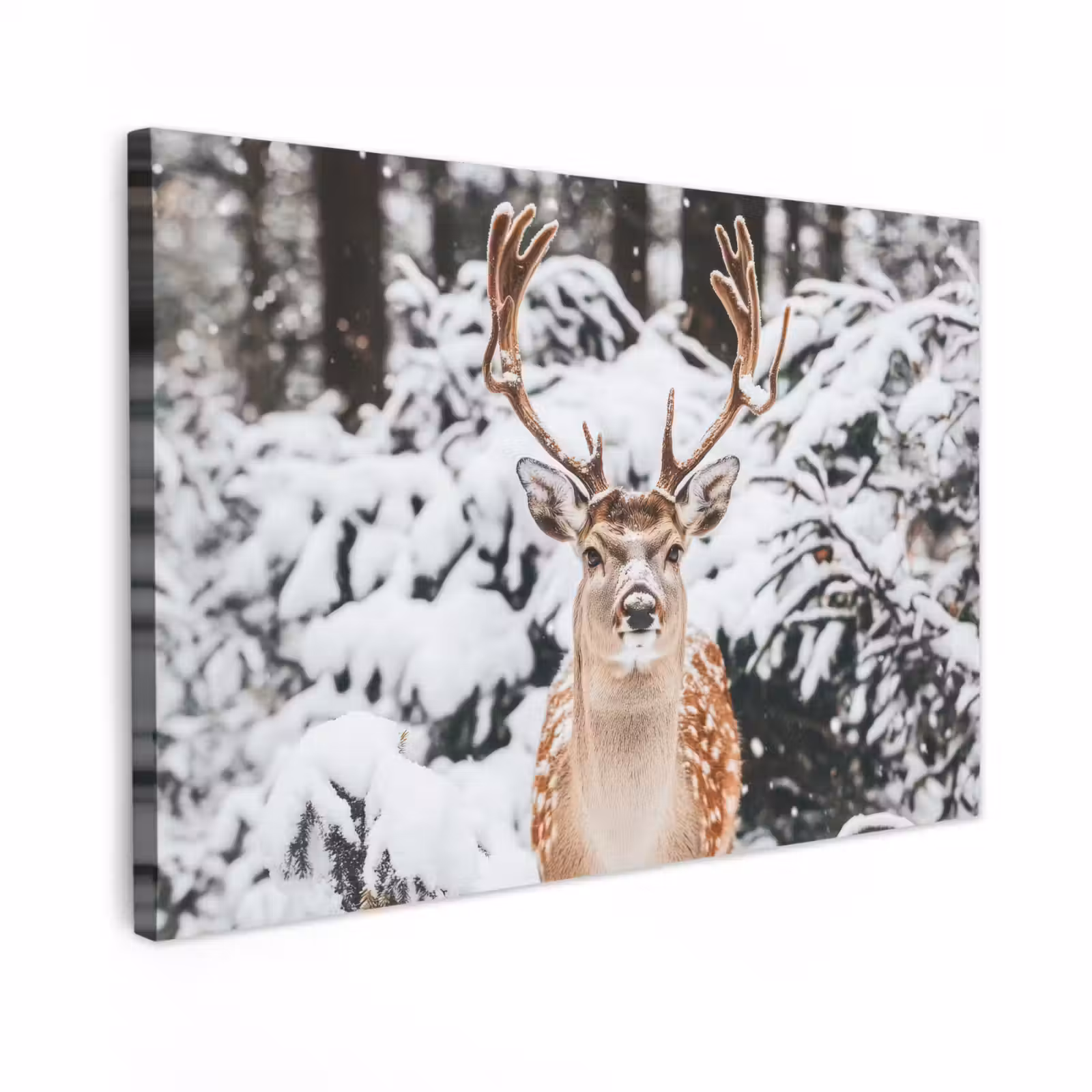 Canvas schilderij - Hert - Sneeuw - Winter - Bos - Dieren — 1