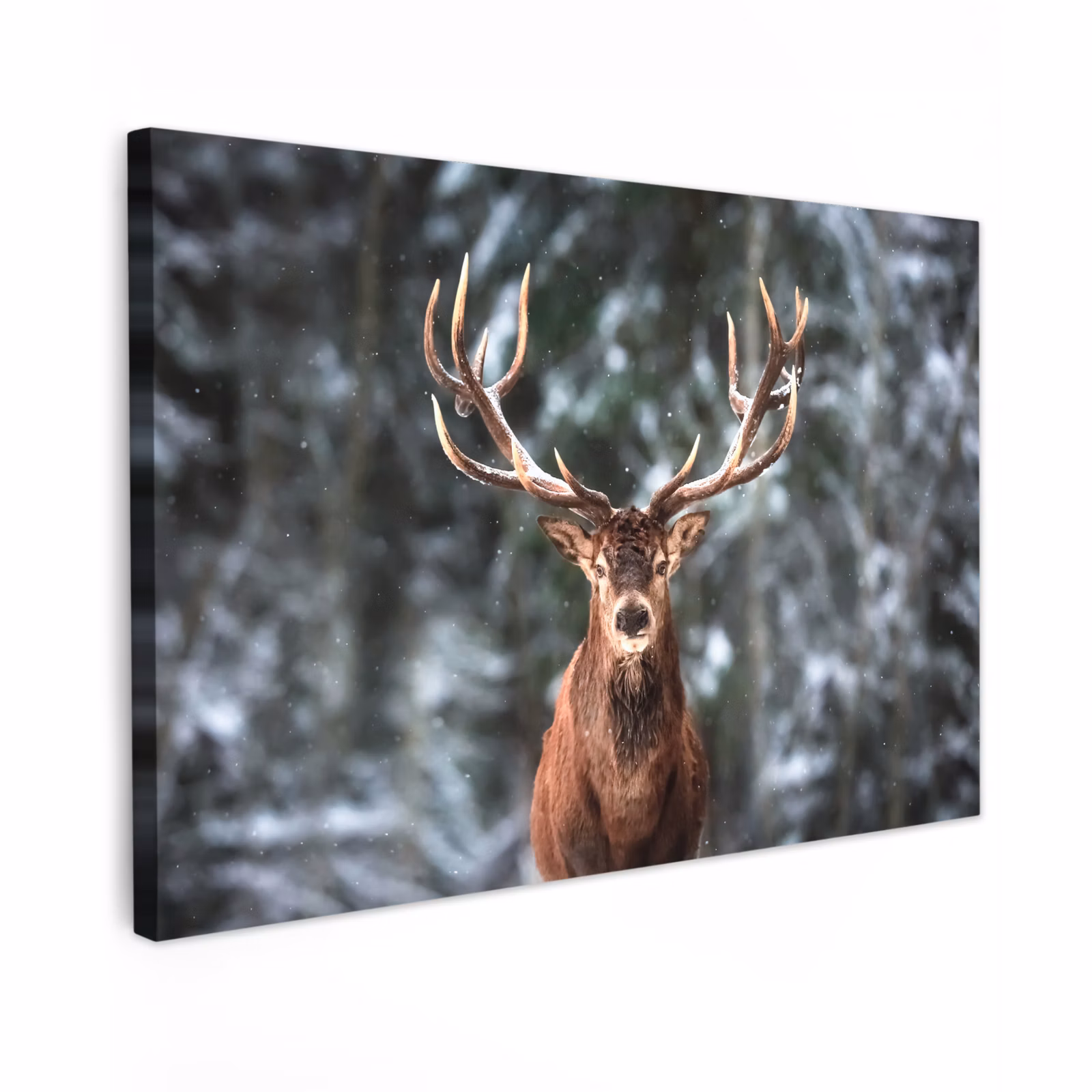 Canvas schilderij - Hert - Winter - Sneeuw - Bos - Natuur - Dier — 1