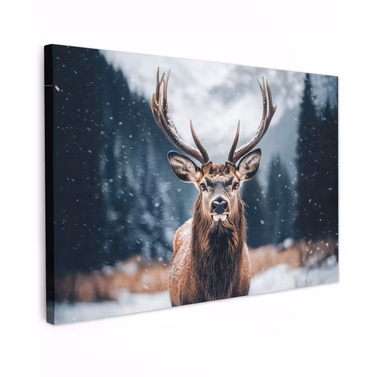 Canvas schilderij - Hert - Dieren - Landschap - Winter - Sneeuw — 1