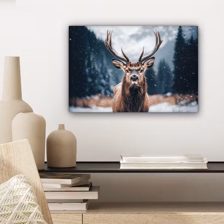 Canvas schilderij - Hert - Dieren - Landschap - Winter - Sneeuw — 5