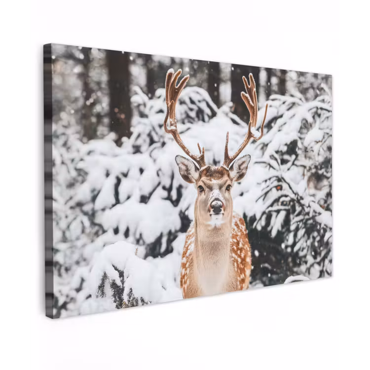 Canvas schilderij - Hert - Sneeuw - Winter - Bos - Dieren — 1