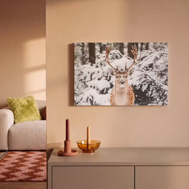 Canvas schilderij - Hert - Sneeuw - Winter - Bos - Dieren — 2