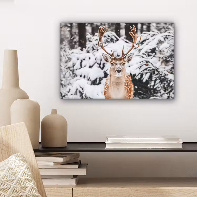 Canvas schilderij - Hert - Sneeuw - Winter - Bos - Dieren — 5