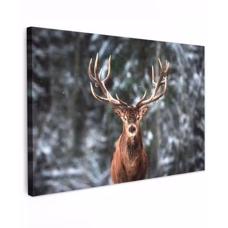Canvas schilderij - Hert - Winter - Sneeuw - Bos - Natuur - Dier — 1