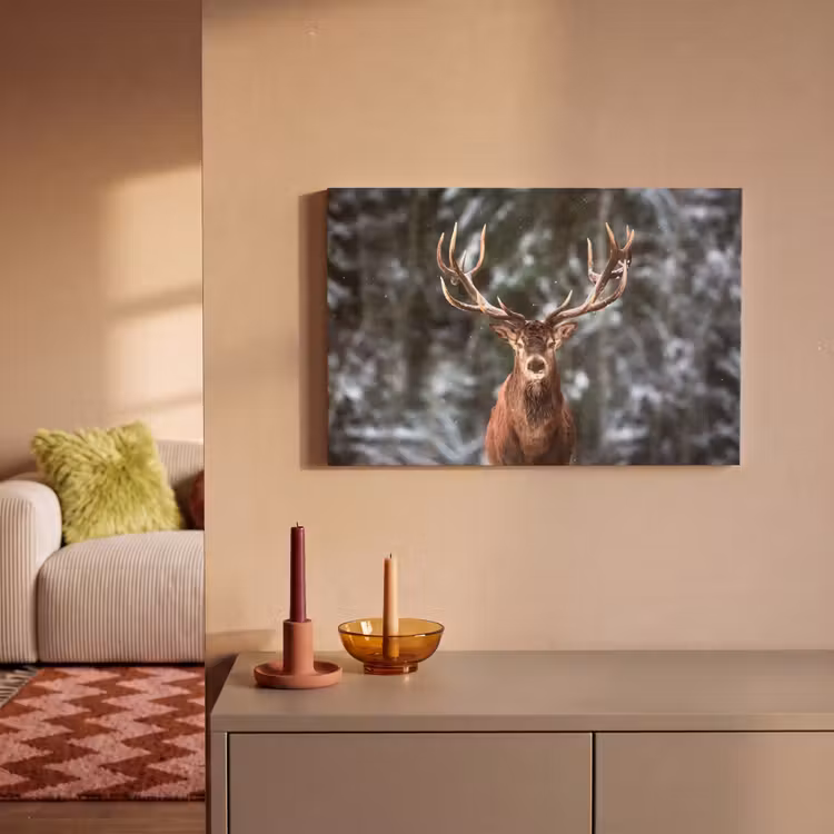 Canvas schilderij - Hert - Winter - Sneeuw - Bos - Natuur - Dier — 2