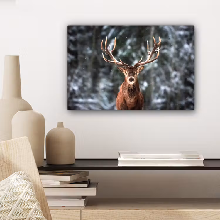 Canvas schilderij - Hert - Winter - Sneeuw - Bos - Natuur - Dier — 5