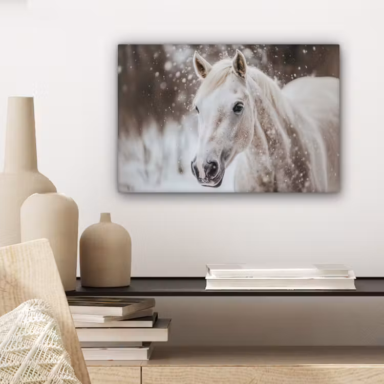 Canvas schilderij - Paard - Wit - Winter - Natuur - Sneeuw - Dieren — 5