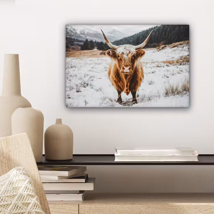 Canvas schilderij - Schotse Hooglander - Sneeuw - Winter - Dieren — 5