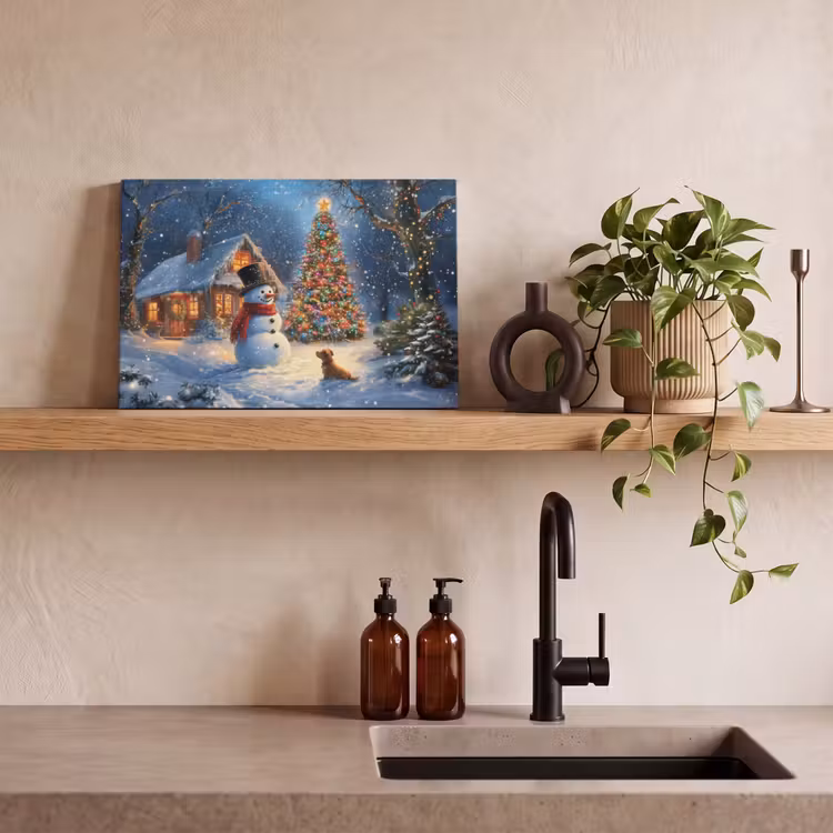 Canvas schilderij - Kerstwonder - Winteravond - Kleurrijk — 3