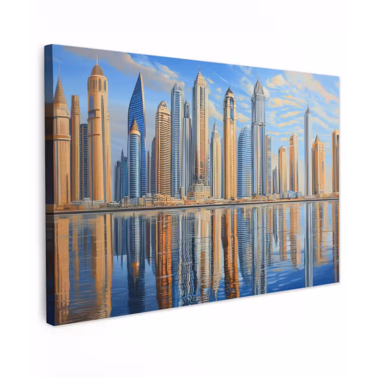Canvas schilderij - Skyline - Wolkenkrabbers - Water - Blauw — 1