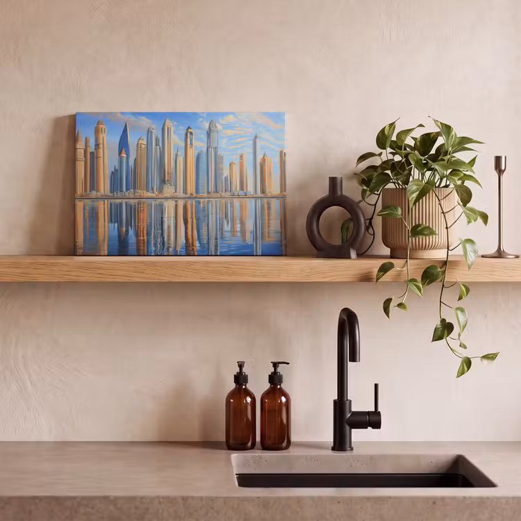 Canvas schilderij - Skyline - Wolkenkrabbers - Water - Blauw — 3