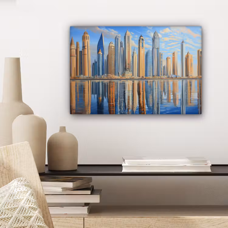 Canvas schilderij - Skyline - Wolkenkrabbers - Water - Blauw — 5