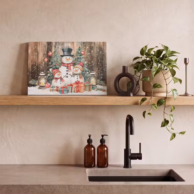 Canvas schilderij - Sneeuwpop - Familie - Kleurrijk — 3