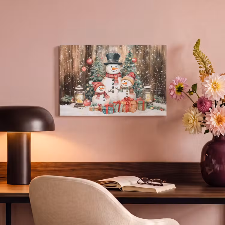 Canvas schilderij - Sneeuwpop - Familie - Kleurrijk — 4