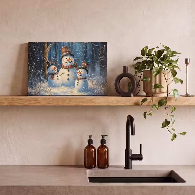 Canvas schilderij - Sneeuwpop - Sneeuw - Winter - Bos — 3