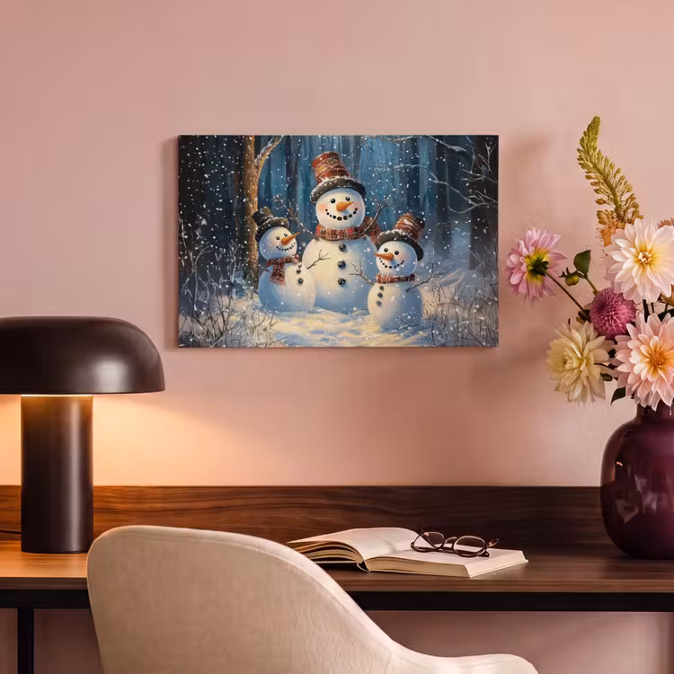 Canvas schilderij - Sneeuwpop - Sneeuw - Winter - Bos — 4