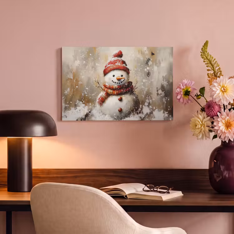 Canvas schilderij - Sneeuwpop - Winter - Sneeuw - Beige — 4