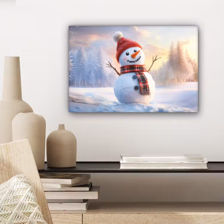 Canvas schilderij - Sneeuwpop - Zonsondergang - Wit — 5