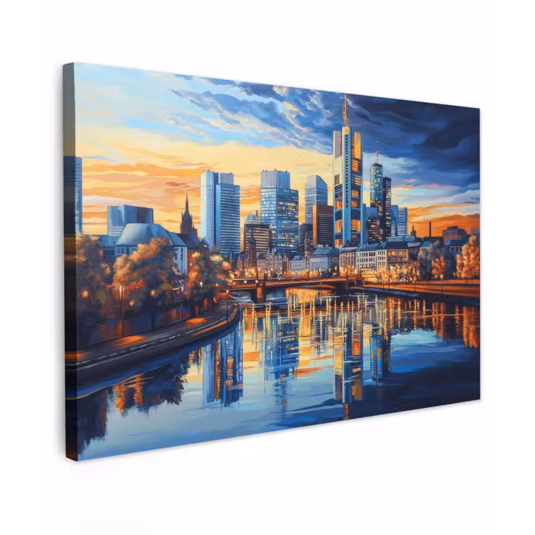 Canvas schilderij - Zonsondergang Frankfurt - Stad - Skyline - Water — 1