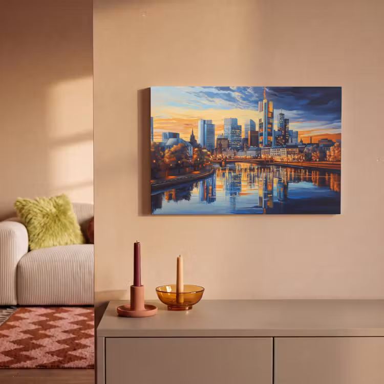 Canvas schilderij - Zonsondergang Frankfurt - Stad - Skyline - Water — 2