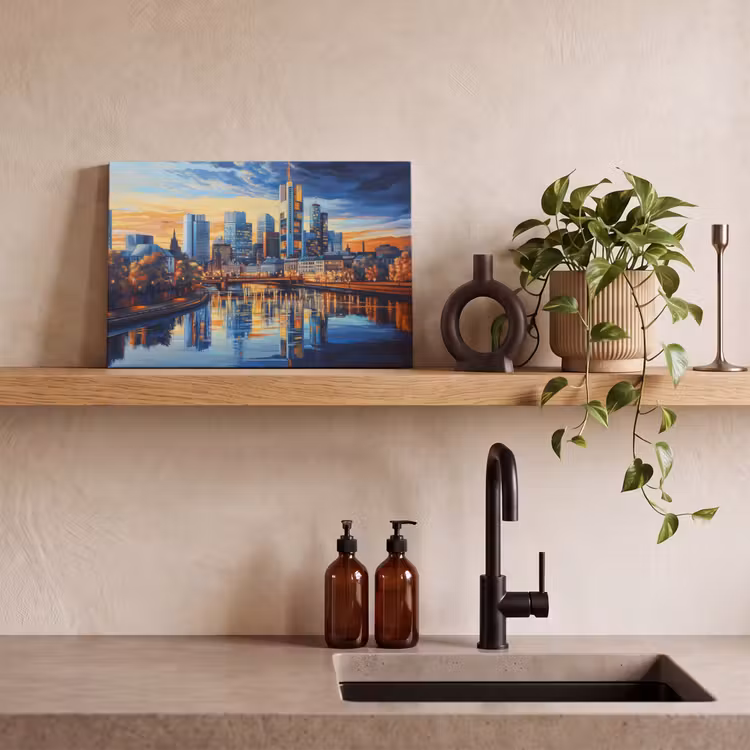 Canvas schilderij - Zonsondergang Frankfurt - Stad - Skyline - Water — 3