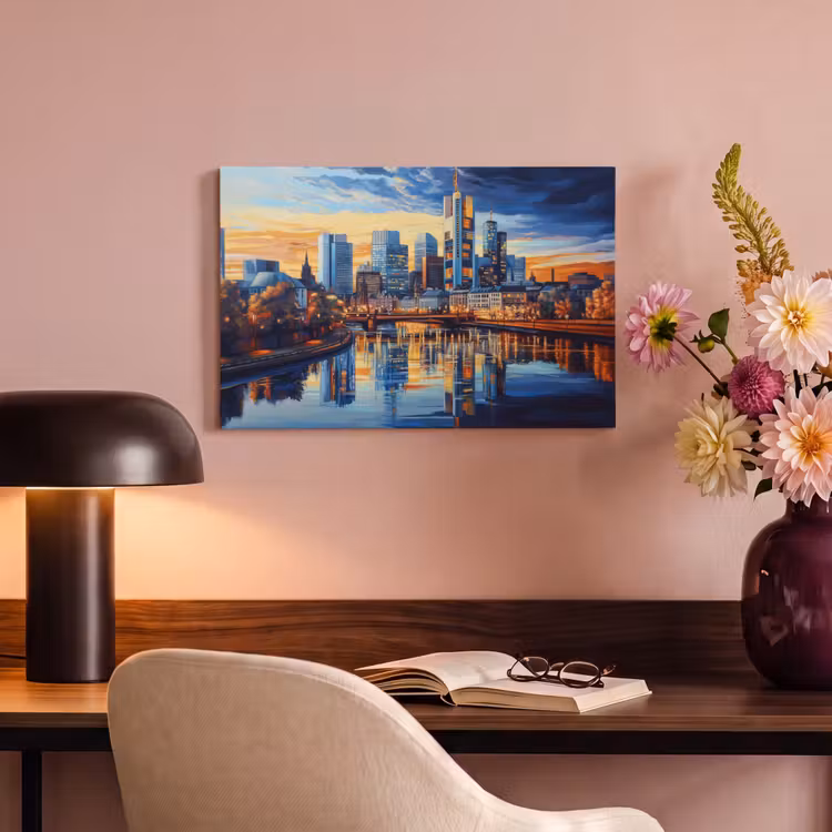 Canvas schilderij - Zonsondergang Frankfurt - Stad - Skyline - Water — 4
