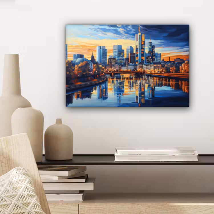 Canvas schilderij - Zonsondergang Frankfurt - Stad - Skyline - Water — 5