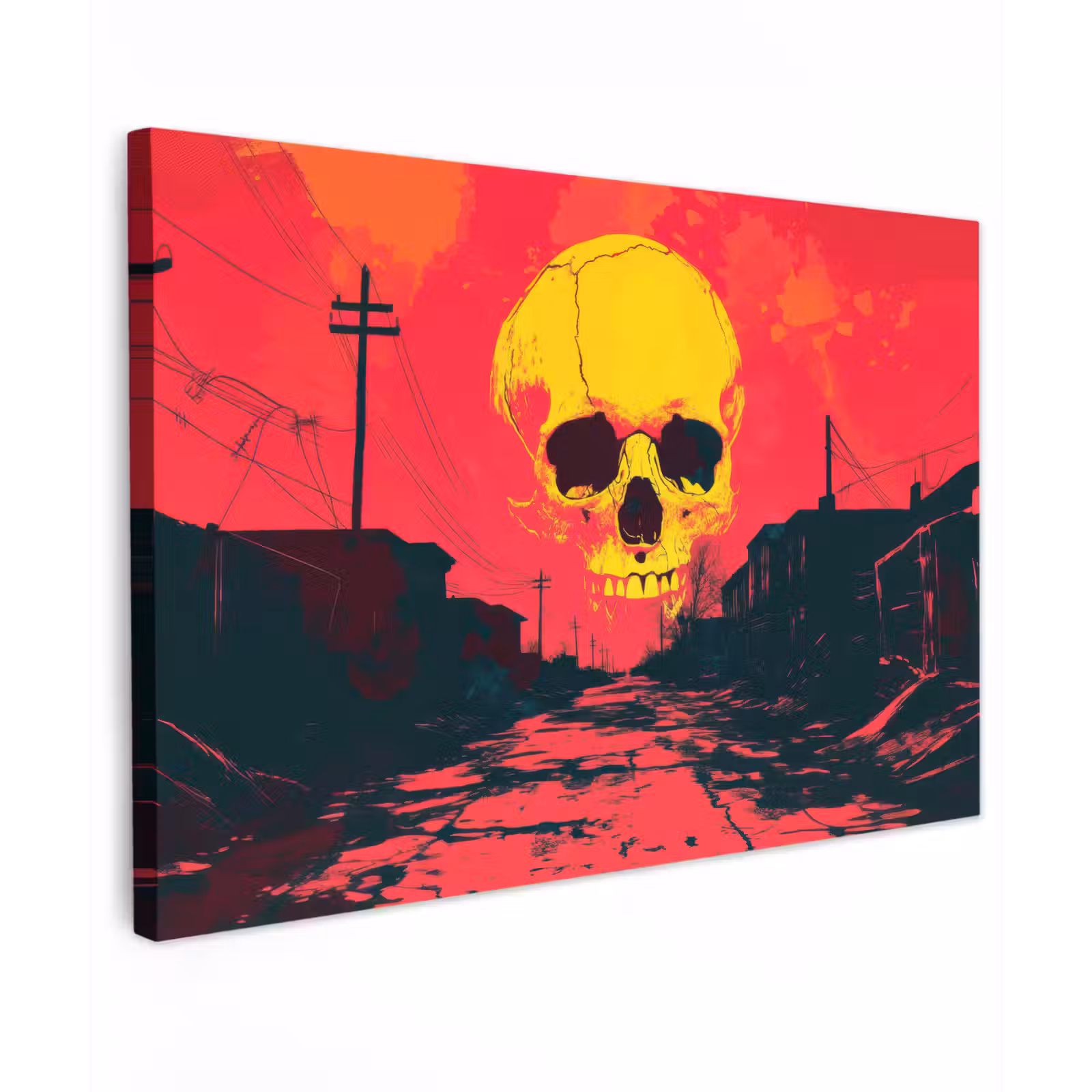 Canvas schilderij - Straat - Verlaten - Schedel - Geel — 1