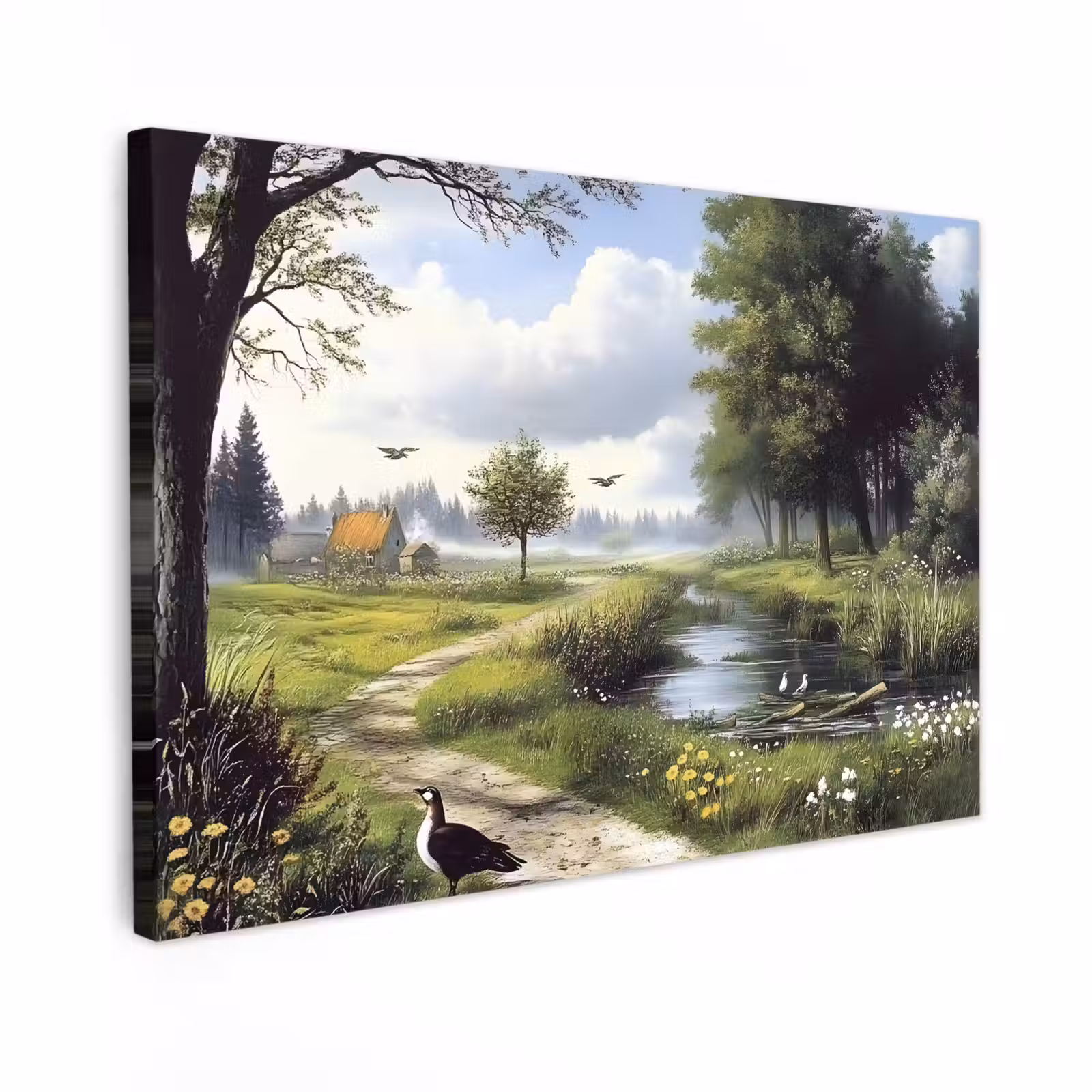 Canvas schilderij - Zandpad - Groen landschap - Water — 1