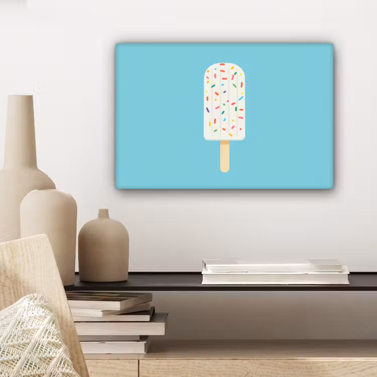 Canvas schilderij - Ijsje - Stokje - Sprinkles - Lichtblauw — 5