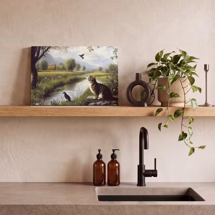 Canvas schilderij - Kat - Beekje - Weide — 3