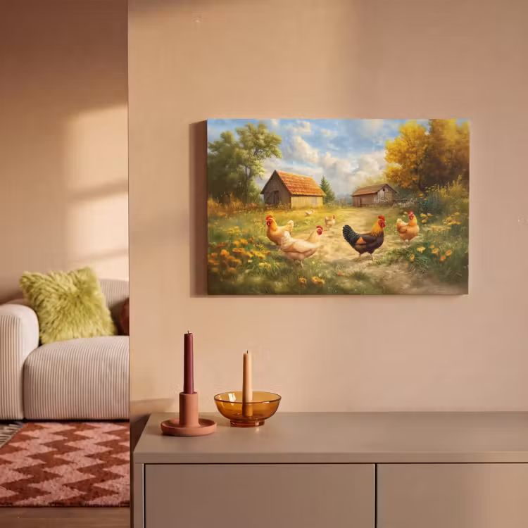 Canvas schilderij - Kippen - Landelijke rust - Natuur — 2
