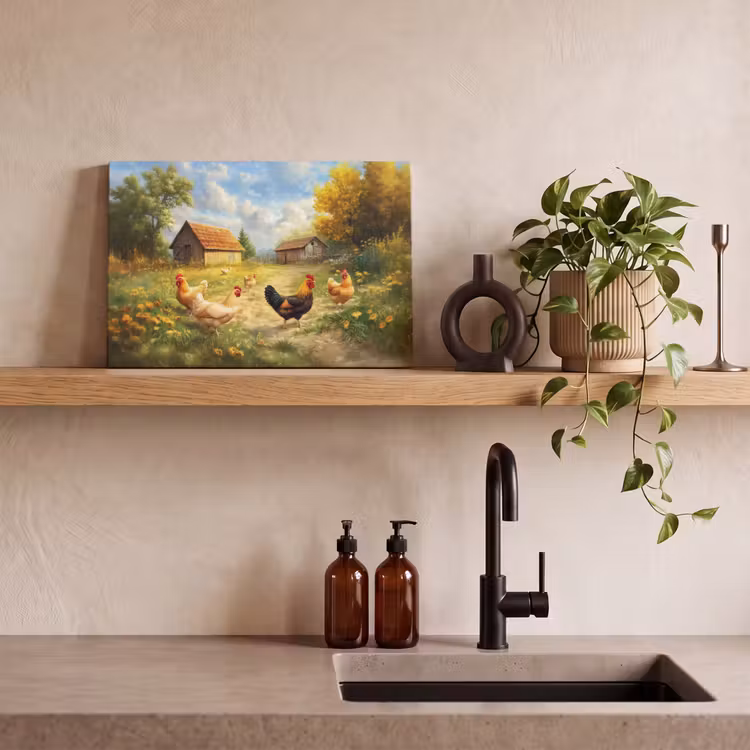 Canvas schilderij - Kippen - Landelijke rust - Natuur — 3