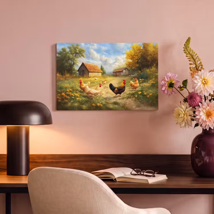 Canvas schilderij - Kippen - Landelijke rust - Natuur — 4